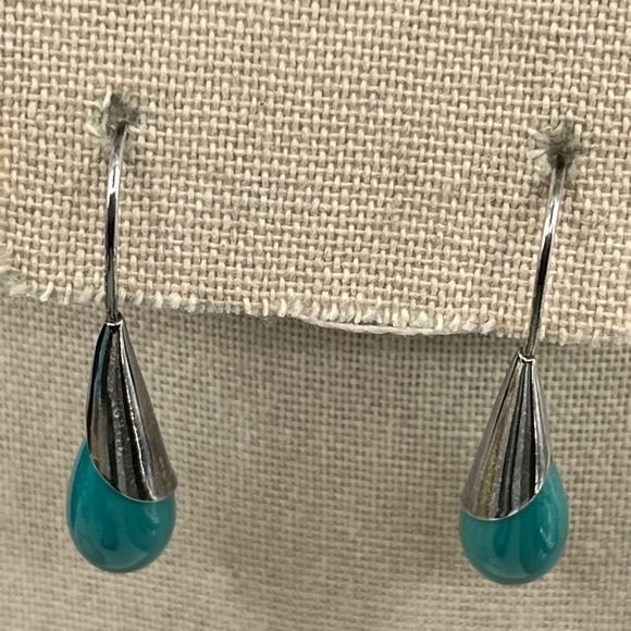 Vintage 925 Sterling Silver and Turquoise Teardrop Earrings - Picture 4 of 12